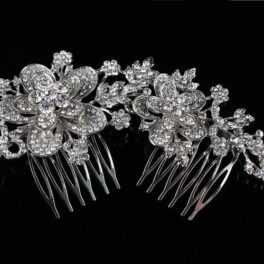 2 Flower Studded Rhinestone LRB Hair Comb