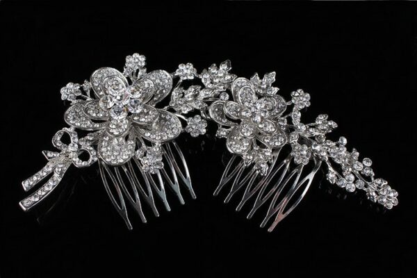 2 Flower Studded Rhinestone LRB Hair Comb