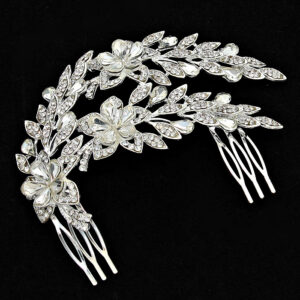 2 Layer Plant Studded Crystal LRB Hair Comb