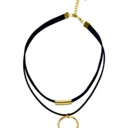Black 2 Layer String With Suede With Box & Drapping Gold Hoops Choker