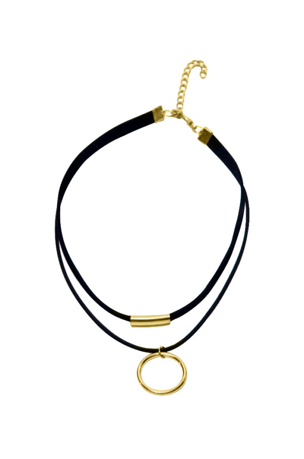 Black 2 Layer String With Suede With Box & Drapping Gold Hoops Choker