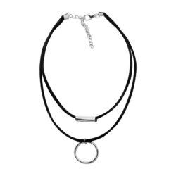 Black 2 Layer String With Suede With Box & Drapping Silver Hoops Choker