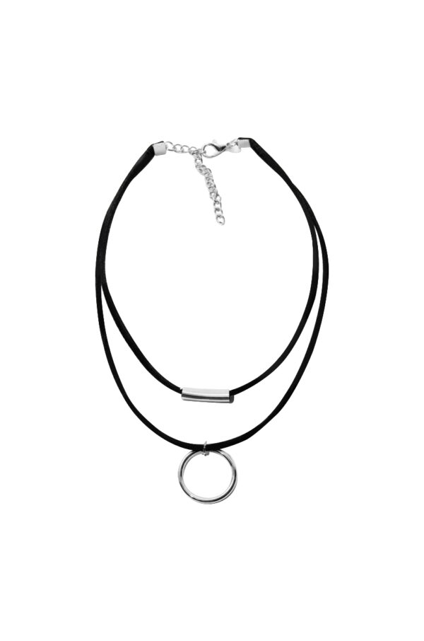 Black 2 Layer String With Suede With Box & Drapping Silver Hoops Choker