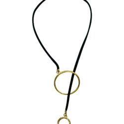 Black Long String Suede Big Hoop/Small Hoop Interlock Gold Pendant Choker