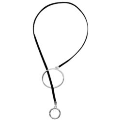 Black Long String Suede Big Hoop/Small Hoop Interlock Silver Pendant Choker