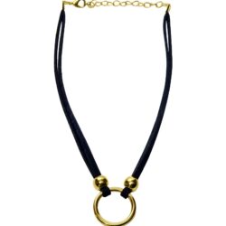 Black Suede 2 String Choker With Gold Ball & Hole Choker