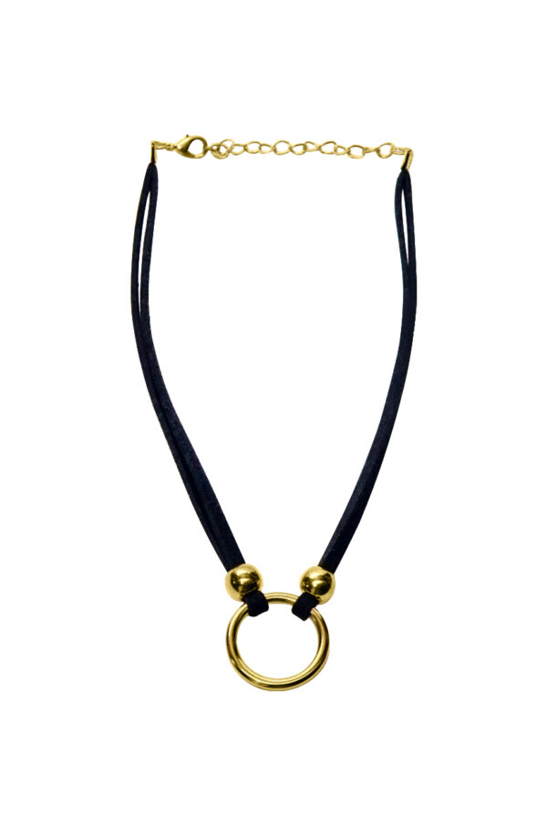Black Suede 2 String Choker With Gold Ball & Hole Choker