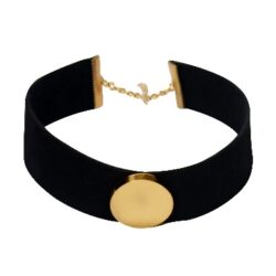 Black Suede Block Gold Circle Choker
