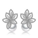 Pearl Ball Cluster Leaves Marquis Cut Studded LRB Earrings