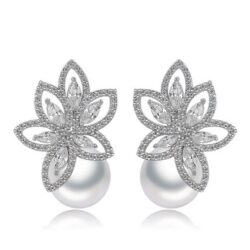 Pearl Ball Cluster Leaves Marquis Cut Studded LRB Earrings
