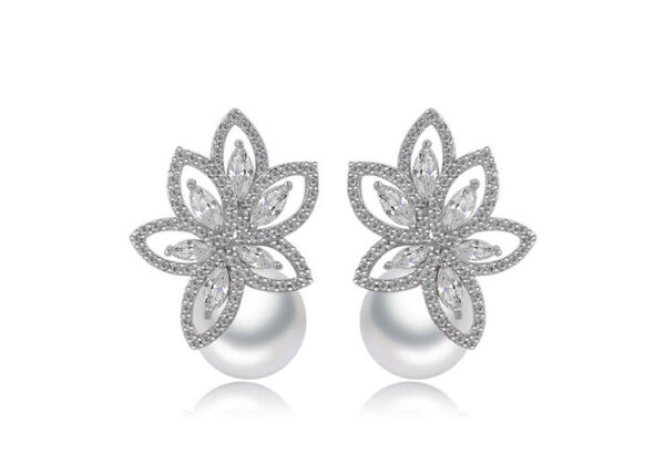 Pearl Ball Cluster Leaves Marquis Cut Studded LRB Earrings