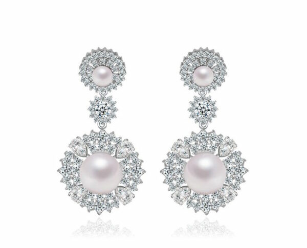 Silver 2 Layer Pearl Studded LRB Earrings