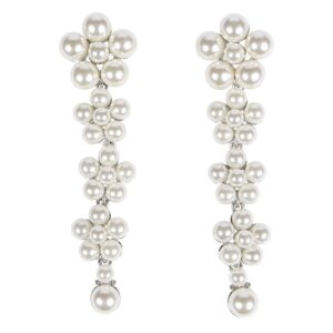 Silver Long Pearl Drop Earrings
