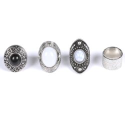 4Pcs Silver Antique Ring Set