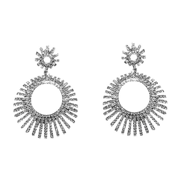 Silver Round Sprouse Crystal Earrings