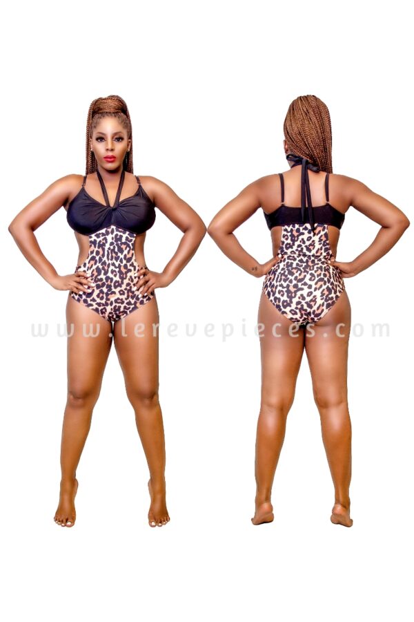 Black Leopard Illusion One Piece Swimwear - Image 3