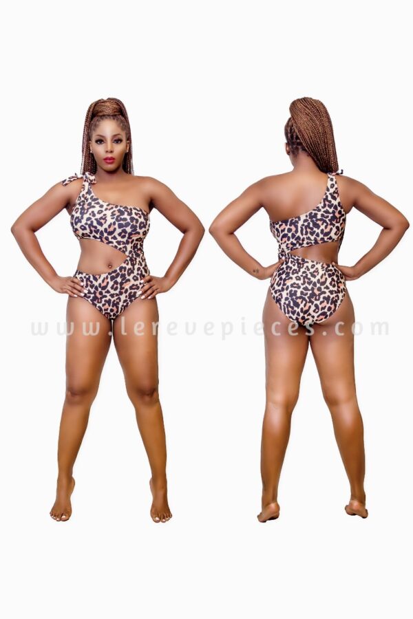 Leopard Cut One Arm One Piece Swimwear - Image 3