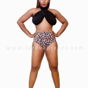 Black Leopard Tie Top & Pant Two Piece Swimwear