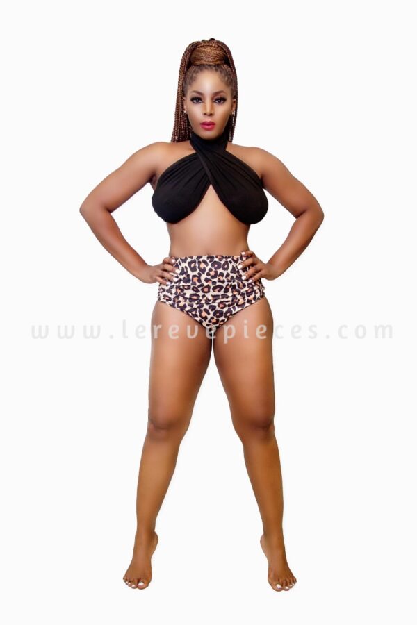 Black Leopard Tie Top & Pant Two Piece Swimwear