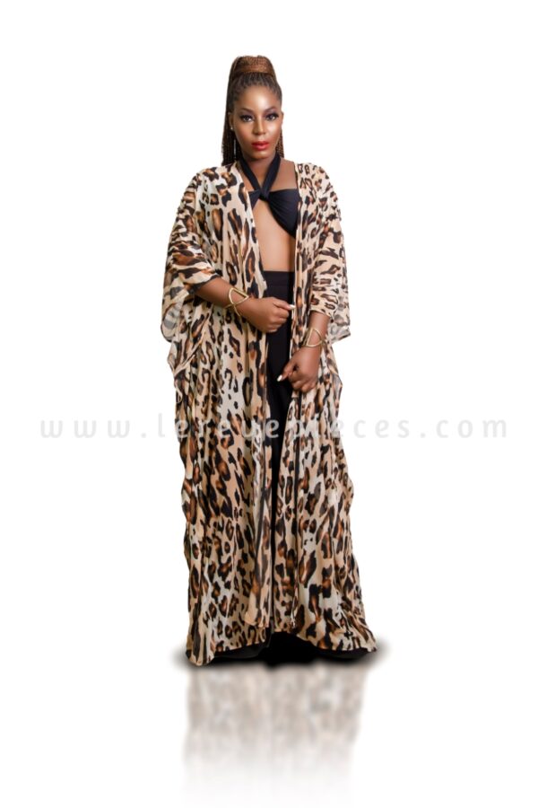 Cream Leopard Throw On Kimono Cover Up