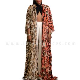 Mixed Leopard Throw On Kimono Cover Up