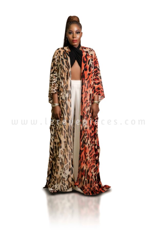 Mixed Leopard Throw On Kimono Cover Up