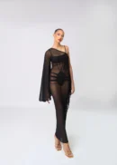 Sheer Goddess One Arm Befringed Dress