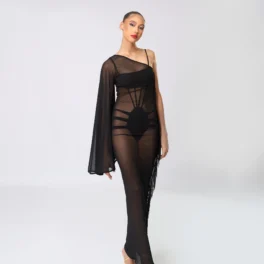 Sheer Goddess One Arm Befringed Dress